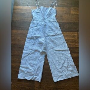 Woman's J. Crew Jumpsuit Blue White Stripe OP Romper Linen Wide Leg Casual City